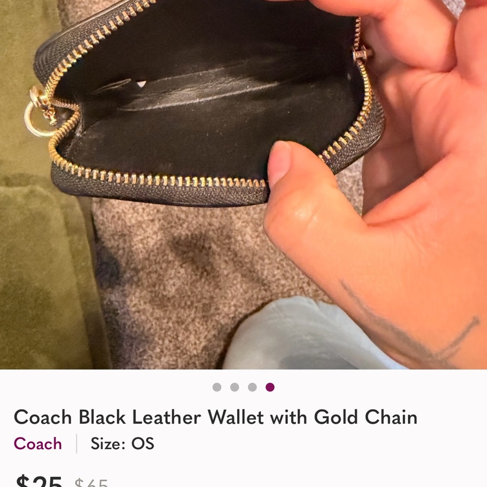 Coach Black Leather Card Holder with Gold Chain - Picture 4 of 4